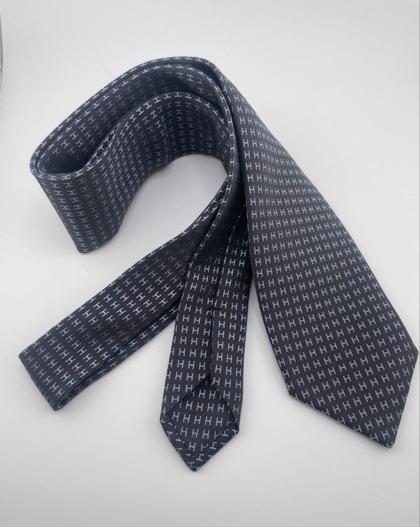 新品 エルメス ハイブランド ネクタイ ファソネ H柄 袋タグ付 タラサ／ブルー