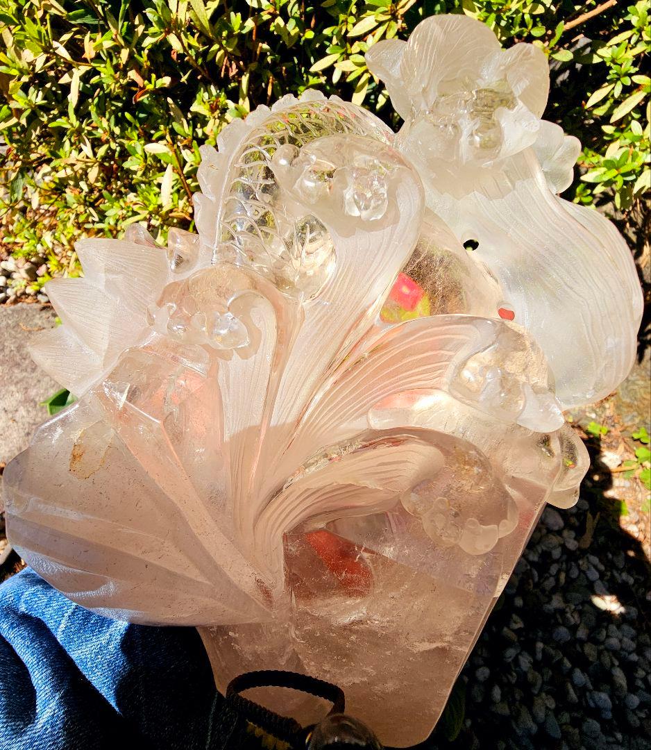 超巨大‼️虹入り✡️マニカラン産 龍神水晶とゴールドルチル丸玉の2点セット