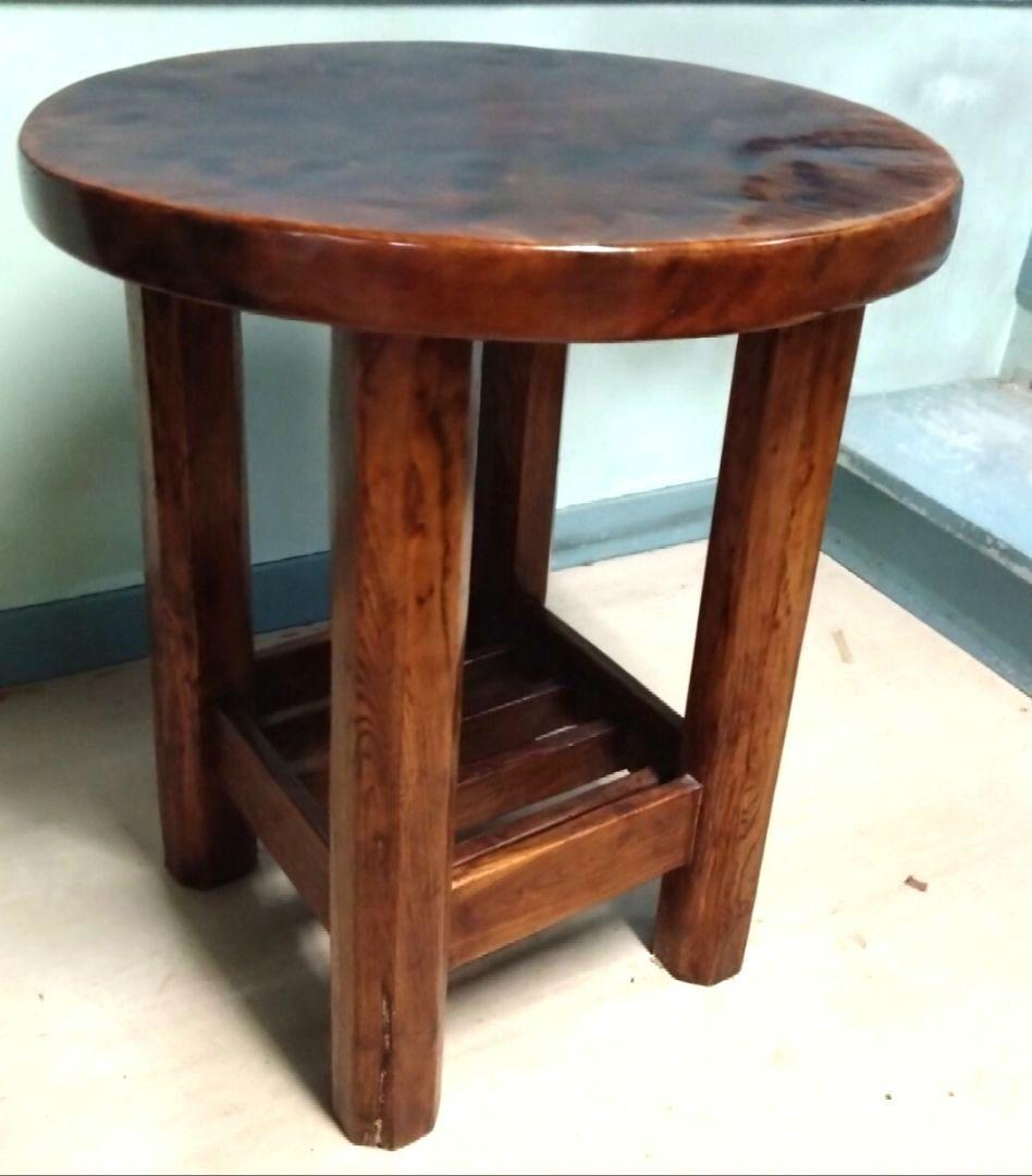 一点物 天然木のサイドテーブル 重厚感有り　熟練した職人の手作り家具