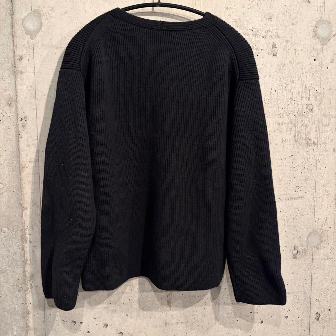 オーラリー　リブニット　Vネック　セーター　ブラック　黒　縦畝