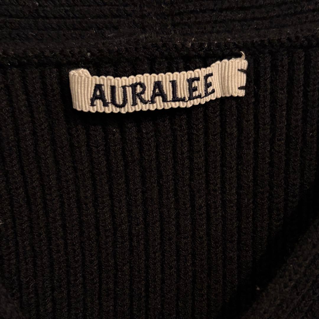 オーラリー　リブニット　Vネック　セーター　ブラック　黒　縦畝