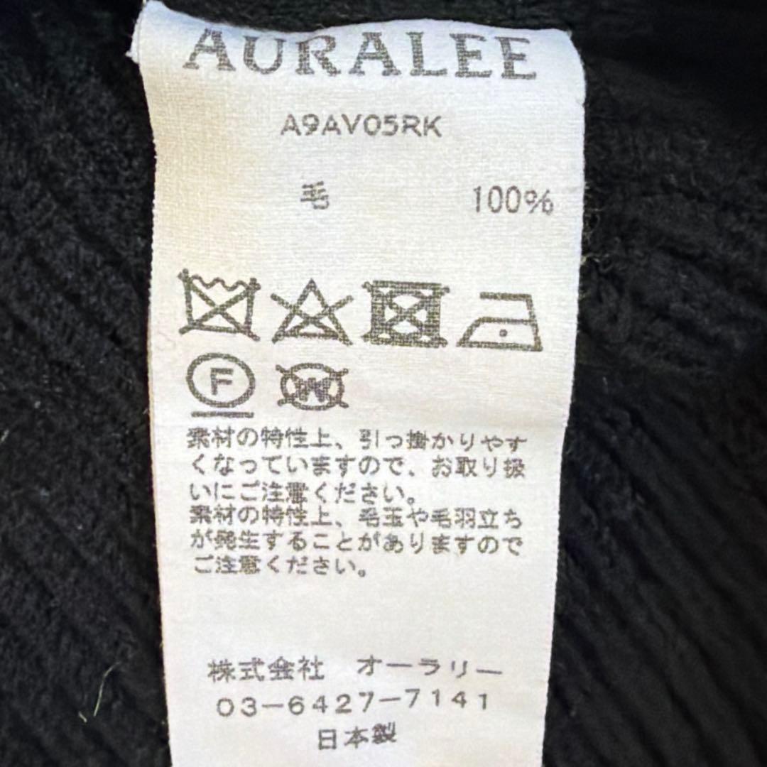 オーラリー　リブニット　Vネック　セーター　ブラック　黒　縦畝