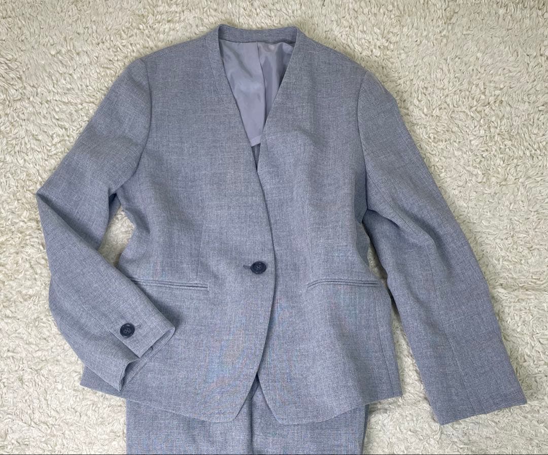 レディース　ノンカラー　ビジネススーツ　セットアップ　パンツ　グレー　15号