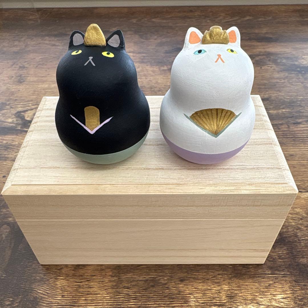 ねこマトリョーシカ　木製　白黒