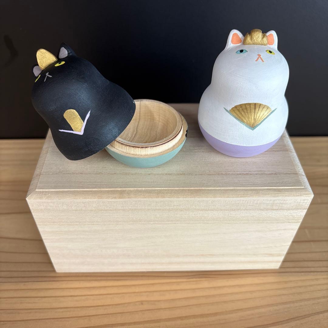 ねこマトリョーシカ　木製　白黒