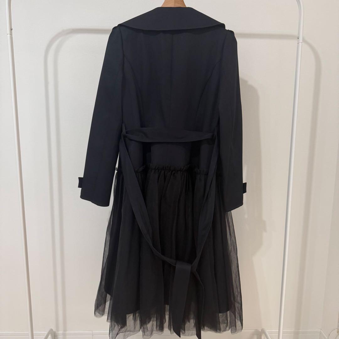 Rene ルネ パールボタン×チュール切替 ロングコートワンピース 38 美品