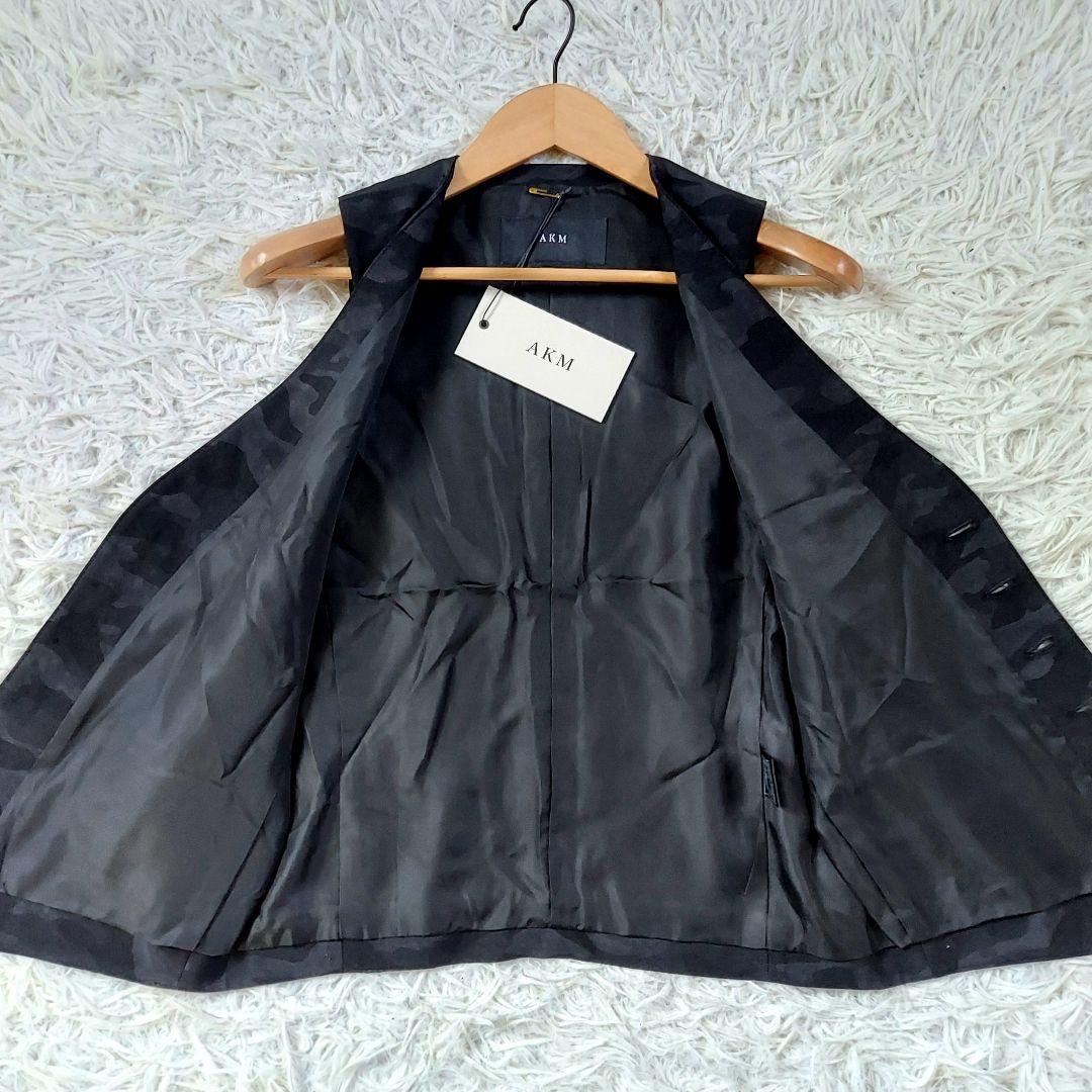 [美品]AKM　ジレ　ベスト　カモフラ　迷彩　ブラック　L