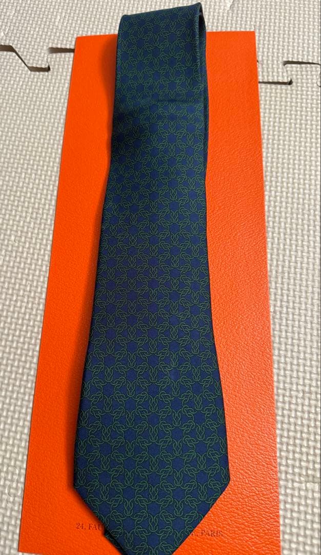 HERMES シルク ネクタイ ダークブルー
