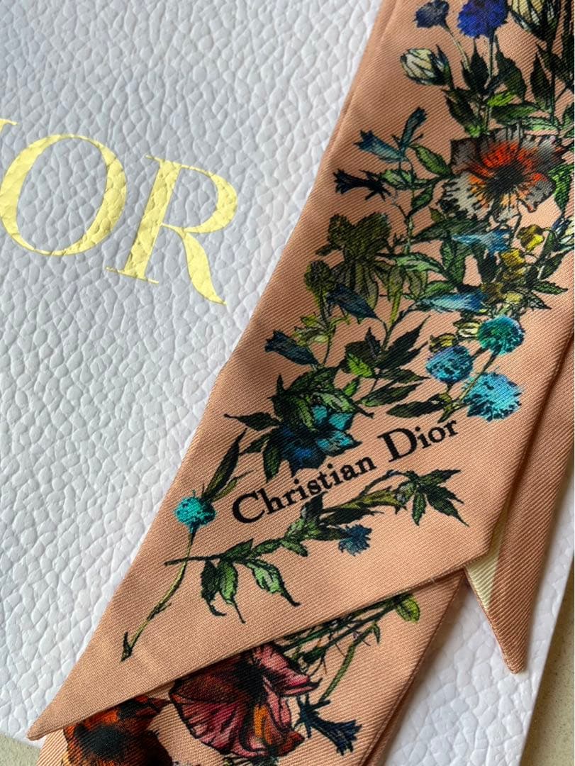 【美品】Christian Dior 花柄ピンク　リボンスカーフ　ミッツァ