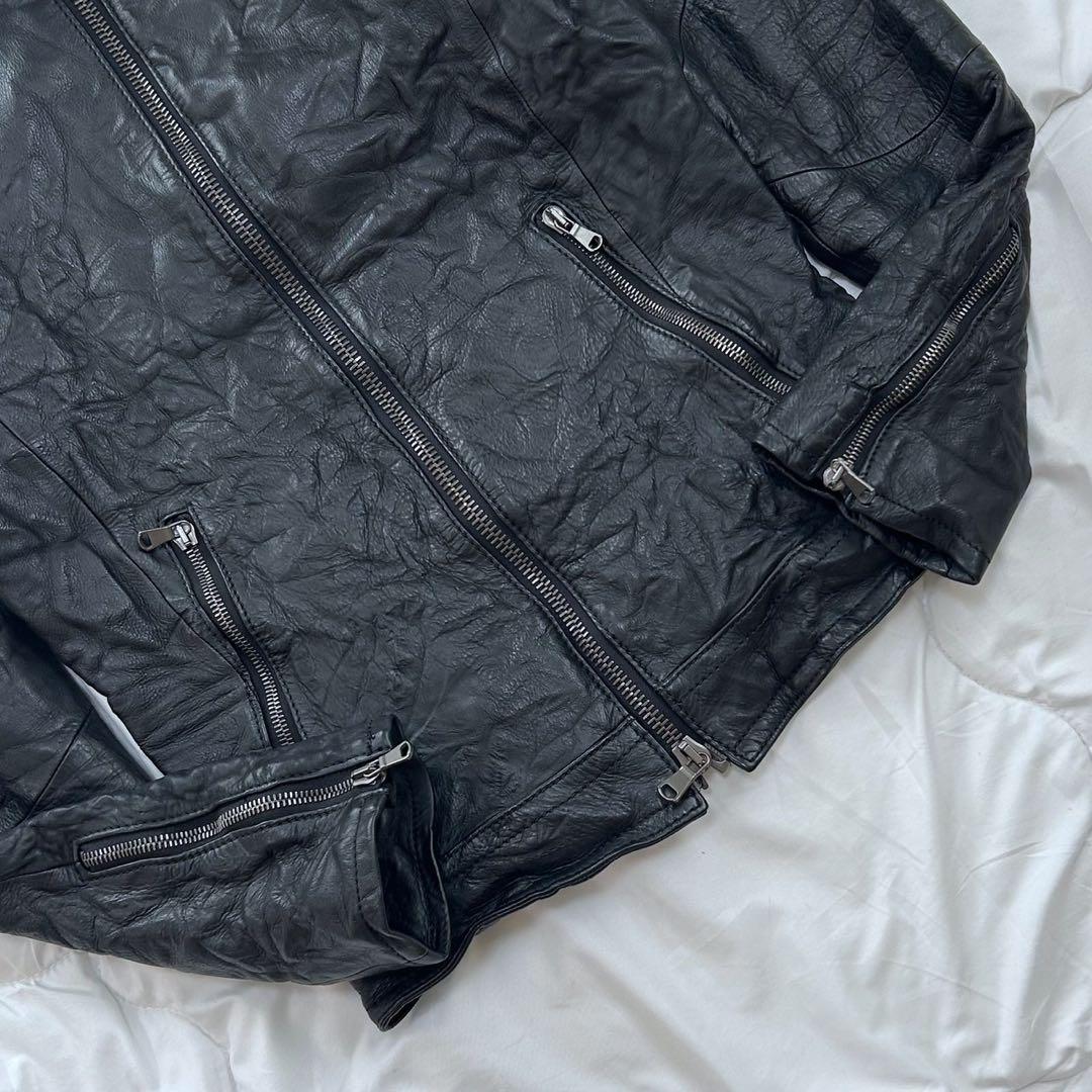 junhashimoto シワ加工 シングルライダース レザージャケット 黒