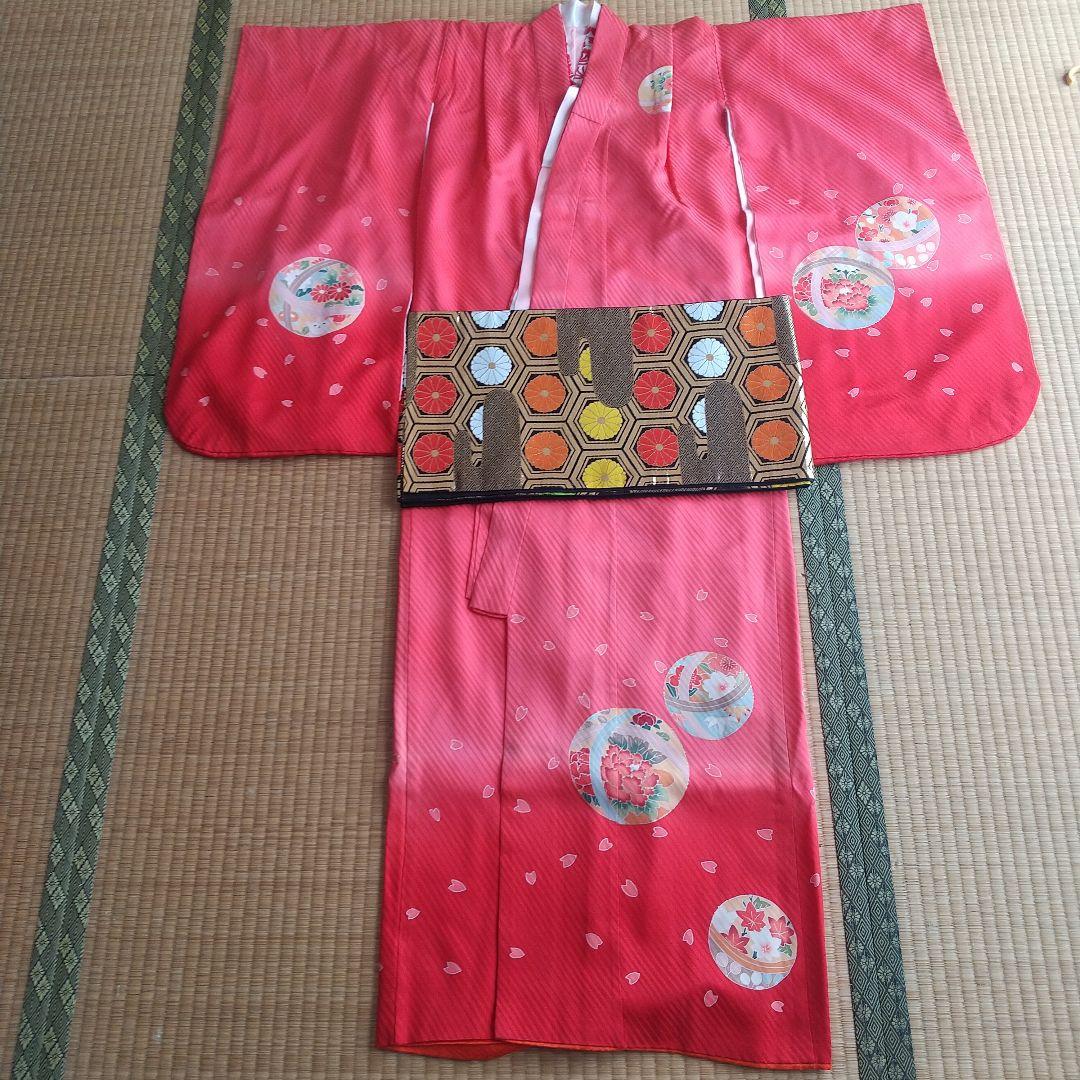 七五三 七歳 正絹着物 帯付き 長襦袢半襟付き かんざし