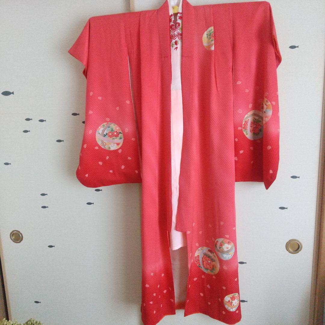 七五三 七歳 正絹着物 帯付き 長襦袢半襟付き かんざし