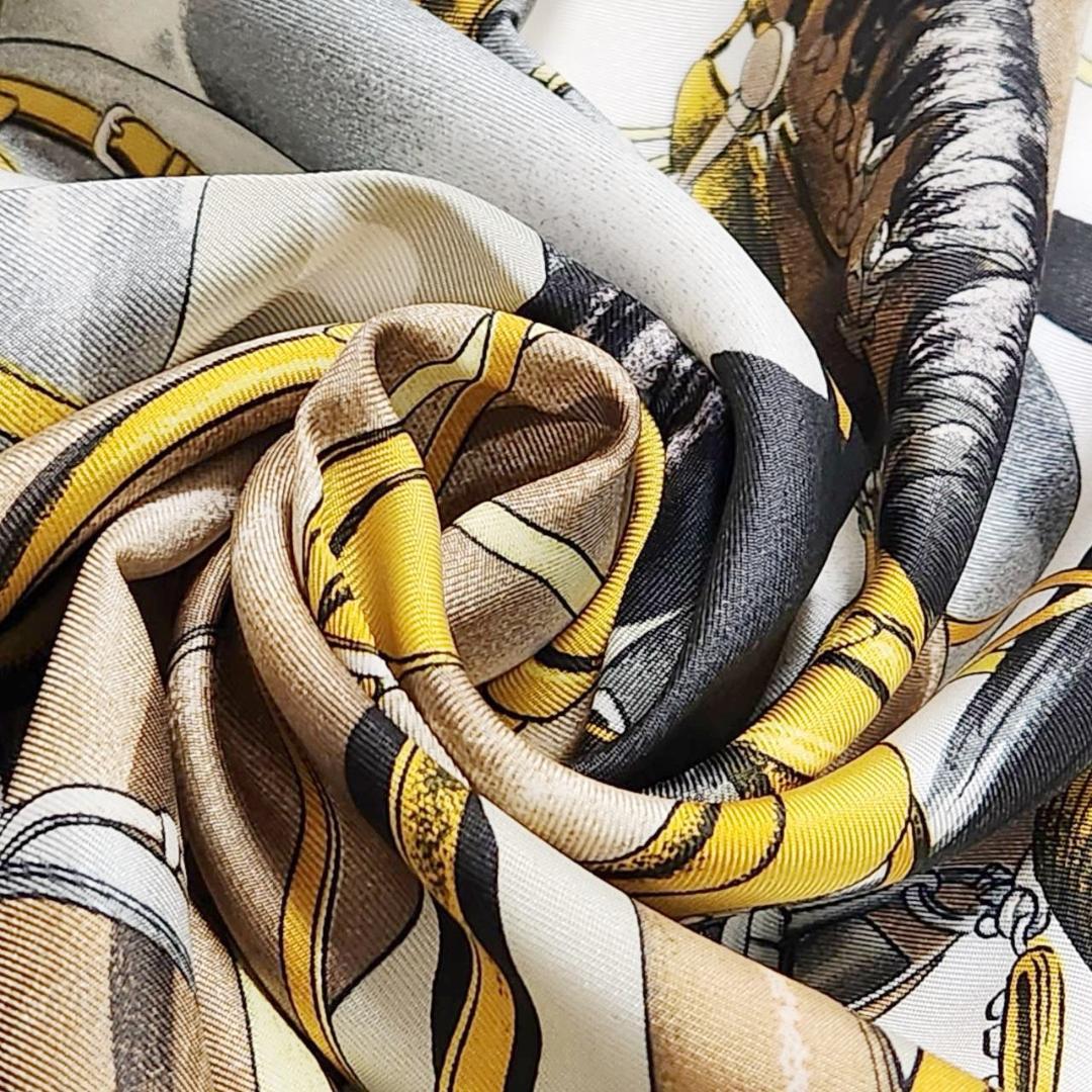 エルメス カレ90《弓形連結》大判スカーフ 馬車 馬具 タグ付き シルク 美品