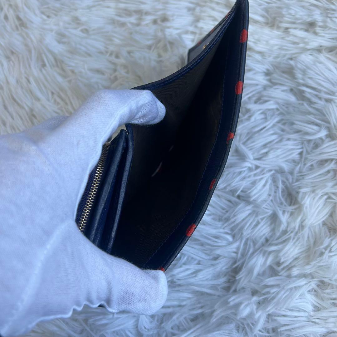 ✨美品✨希少✨グッチ ホースビット 二つ折り財布 ポルカドット ネイビー