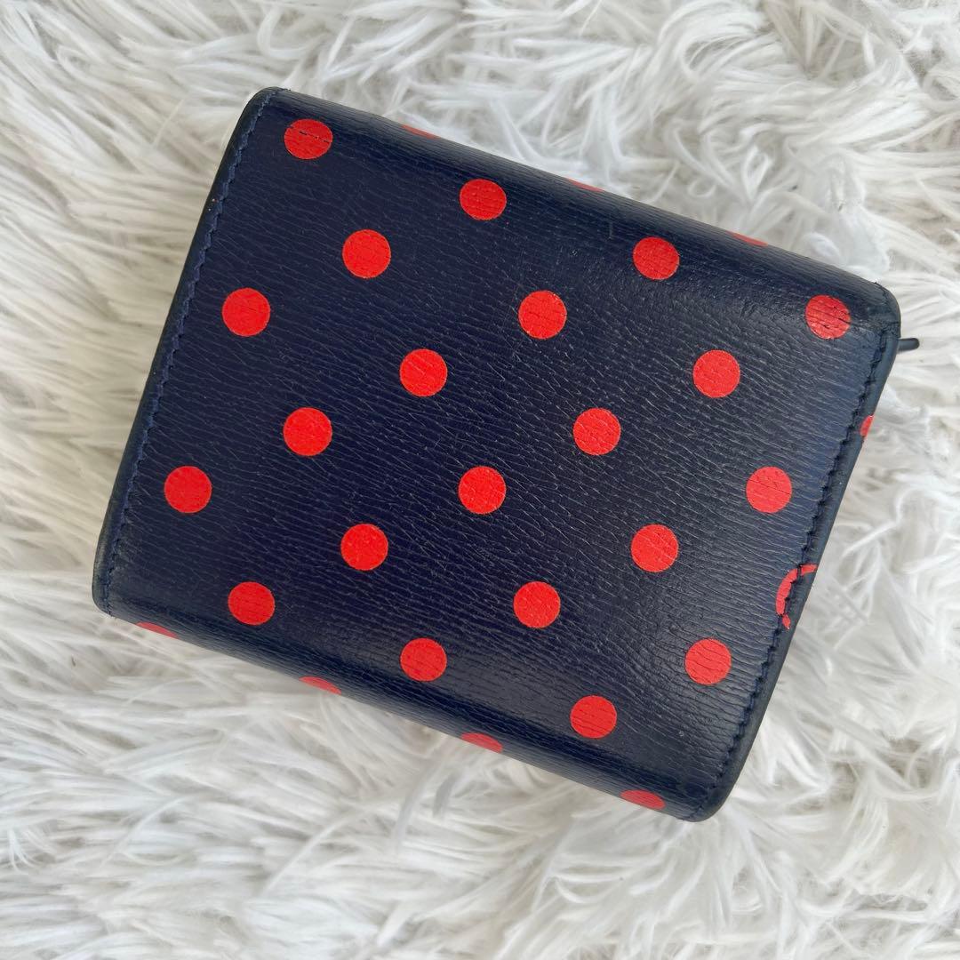 ✨美品✨希少✨グッチ ホースビット 二つ折り財布 ポルカドット ネイビー