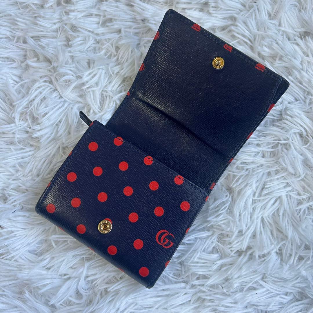 ✨美品✨希少✨グッチ ホースビット 二つ折り財布 ポルカドット ネイビー