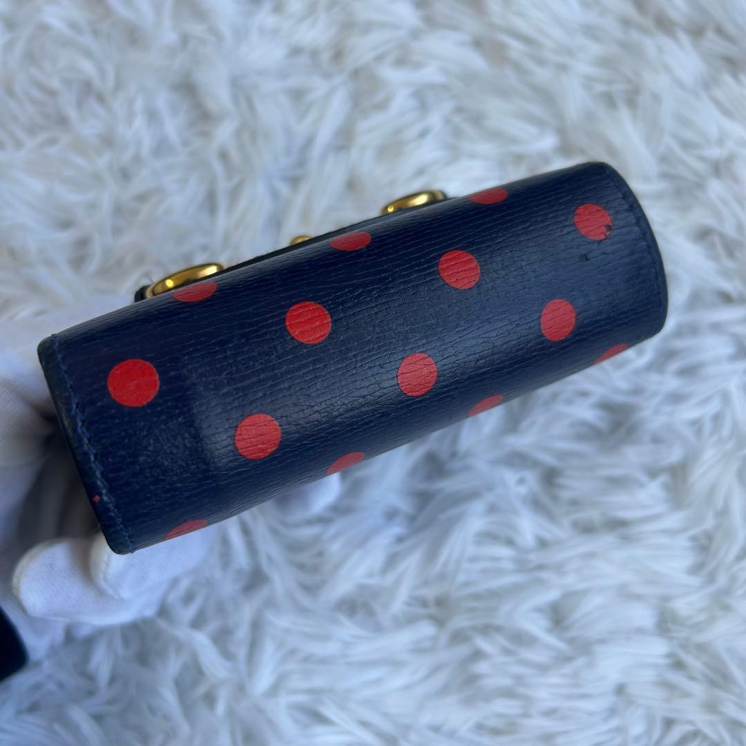 ✨美品✨希少✨グッチ ホースビット 二つ折り財布 ポルカドット ネイビー