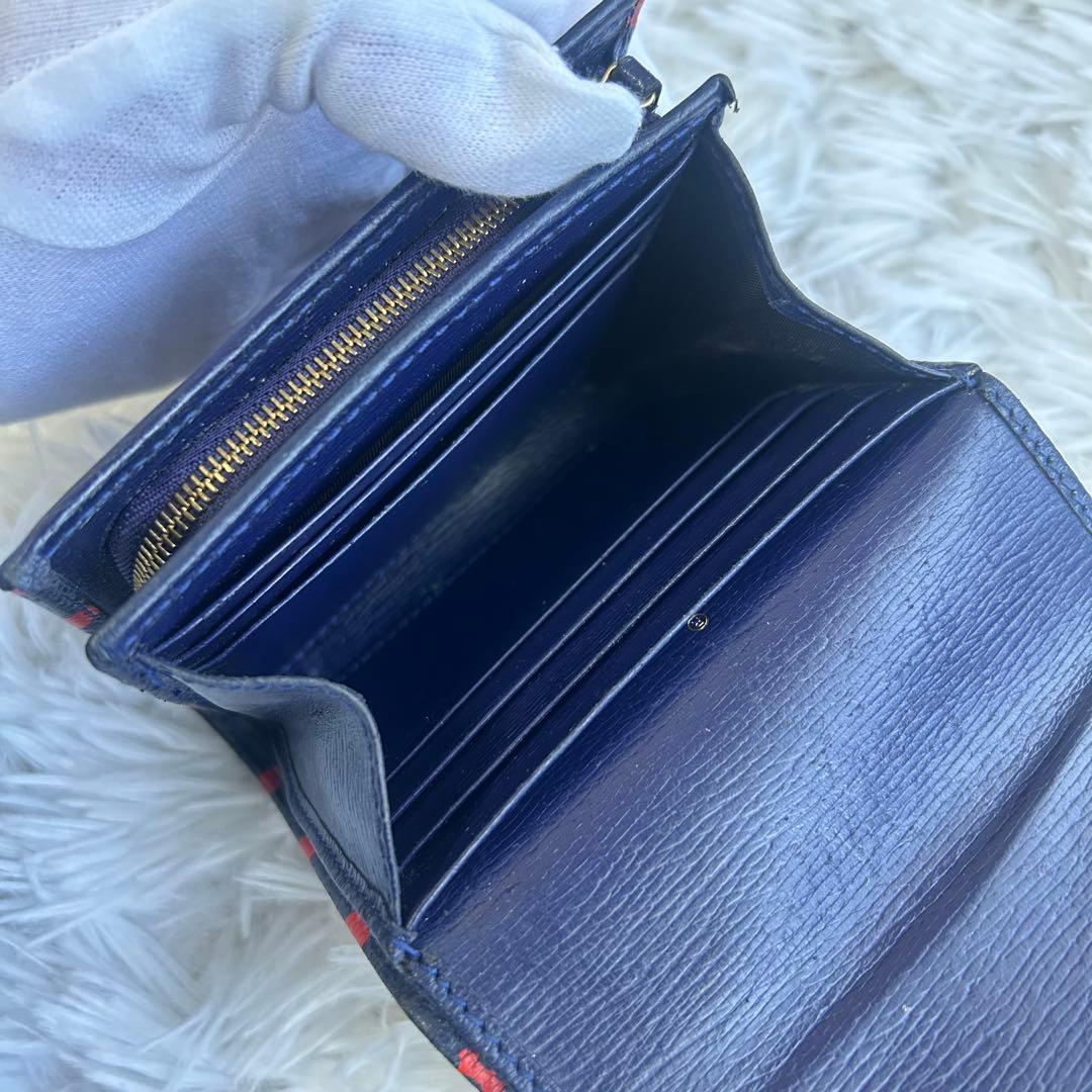 ✨美品✨希少✨グッチ ホースビット 二つ折り財布 ポルカドット ネイビー