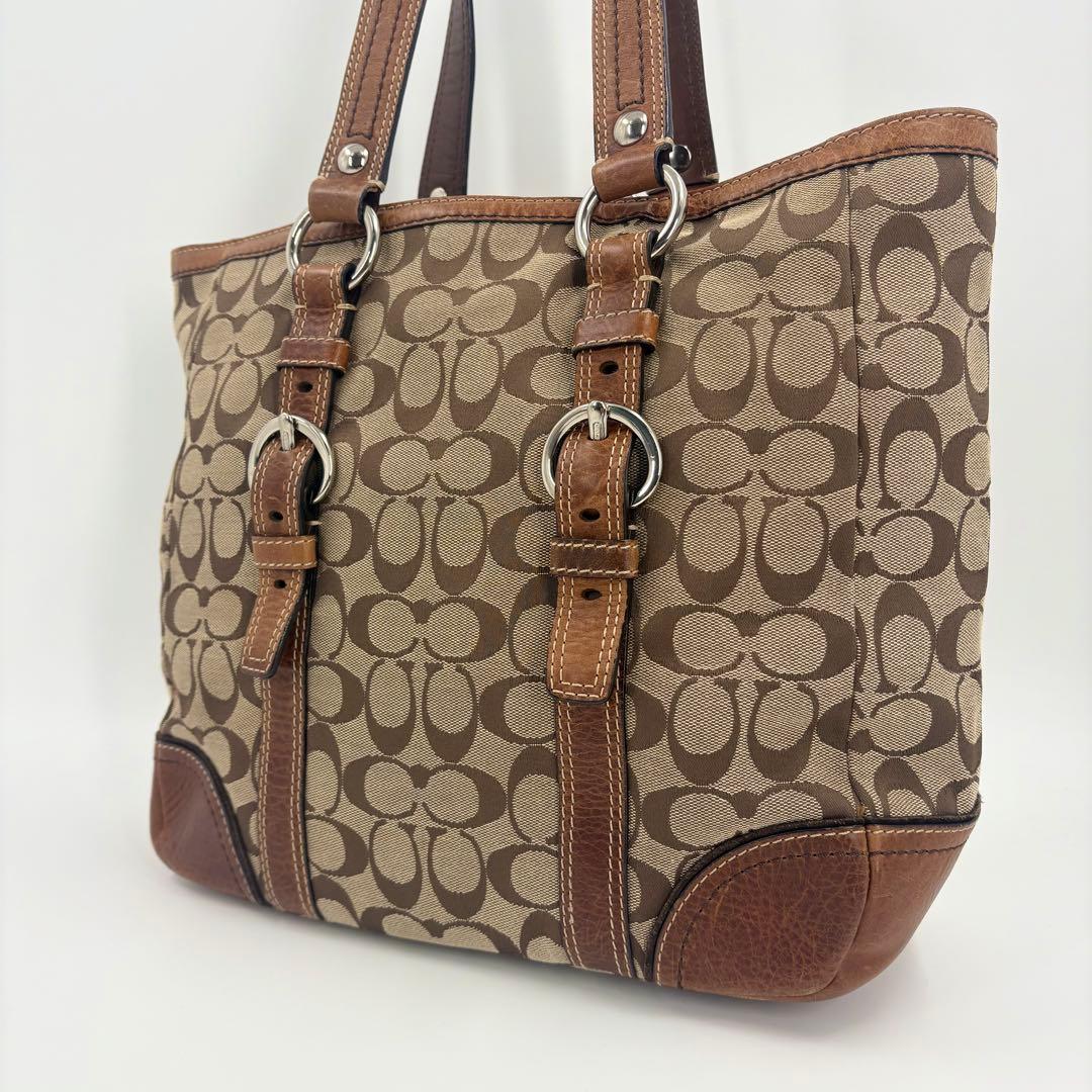 COACH コーチ シグネチャー トートバッグ 茶 キャンバス レザー　842