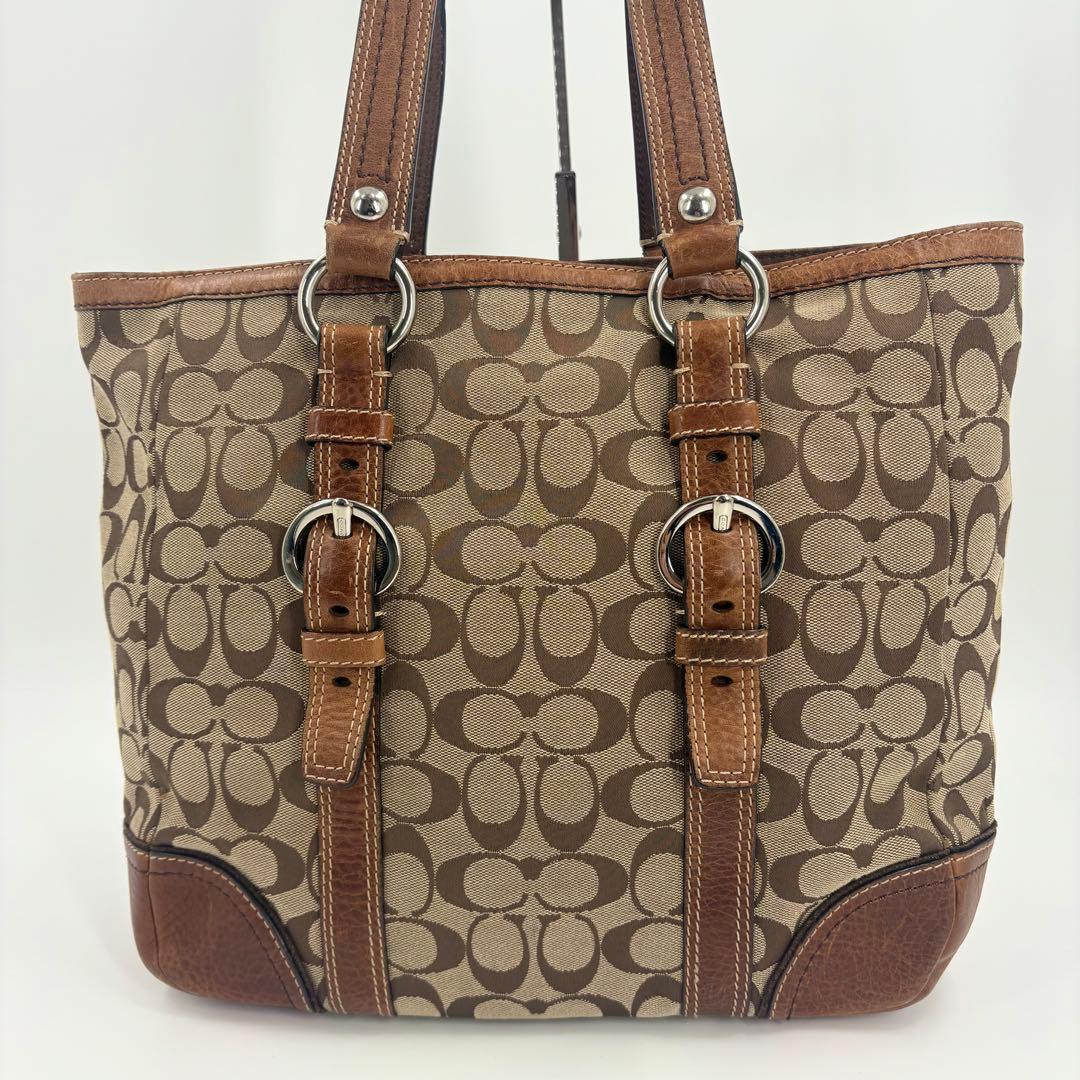 COACH コーチ シグネチャー トートバッグ 茶 キャンバス レザー　842