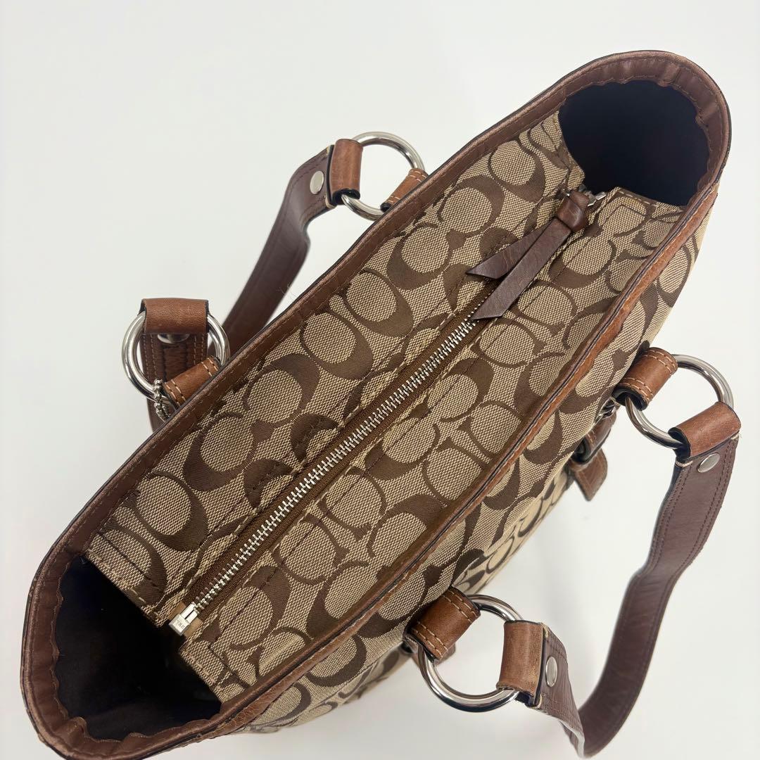 COACH コーチ シグネチャー トートバッグ 茶 キャンバス レザー　842
