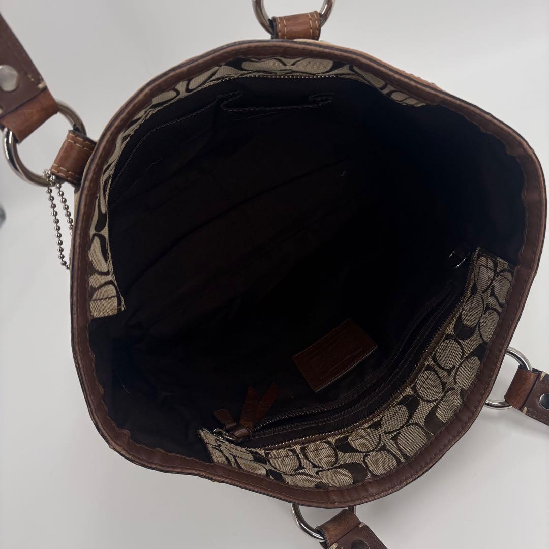 COACH コーチ シグネチャー トートバッグ 茶 キャンバス レザー　842