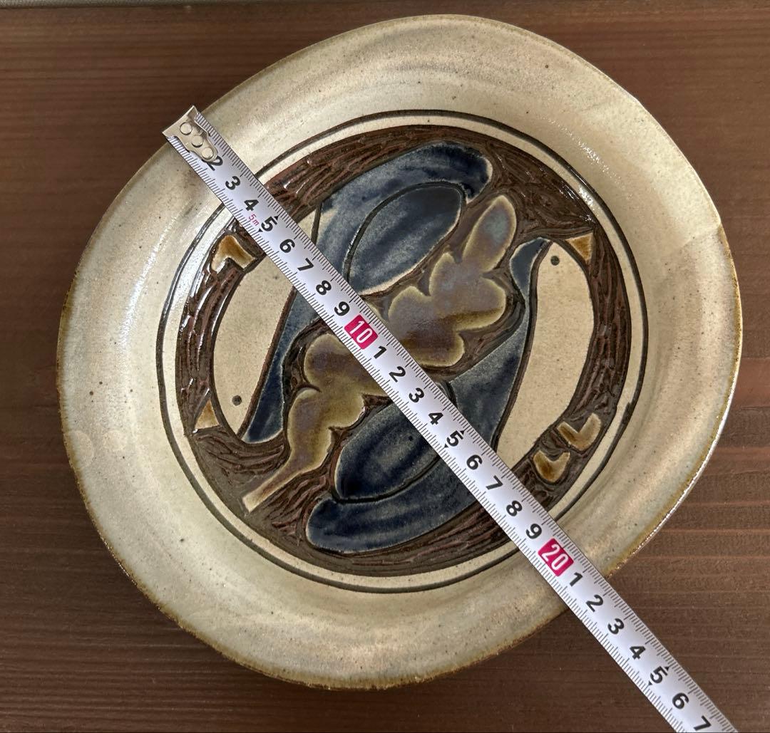 No.92 掻き落とし 楕円皿　大小セット　シロハラクイナ　やちむん