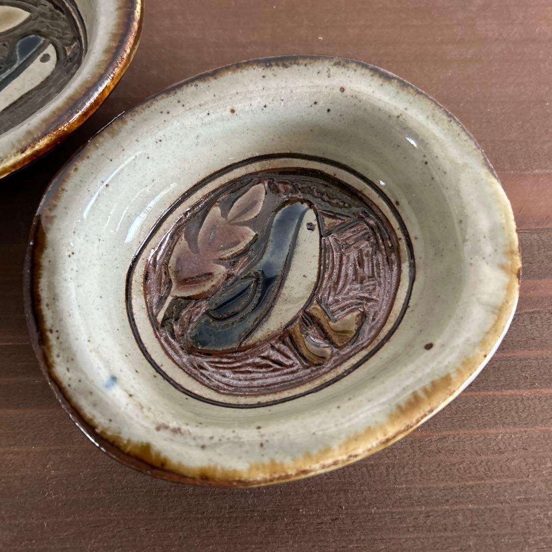 No.92 掻き落とし 楕円皿　大小セット　シロハラクイナ　やちむん