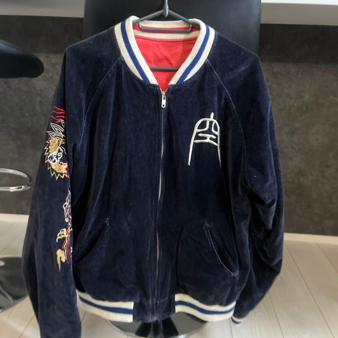 最終　空(ku USA) スカジャンネイビー✖️レッドリバーシブル　ベロア