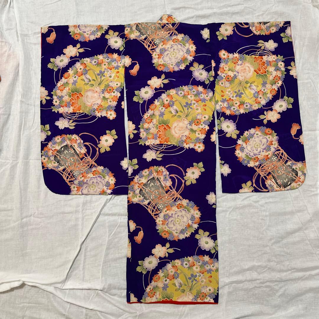 アンティーク/紫/花柄 着物