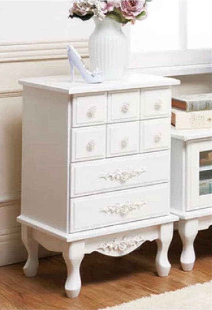 白家具★サイドテーブル★サイドチェスト★ナイトテーブル★薔薇飾り