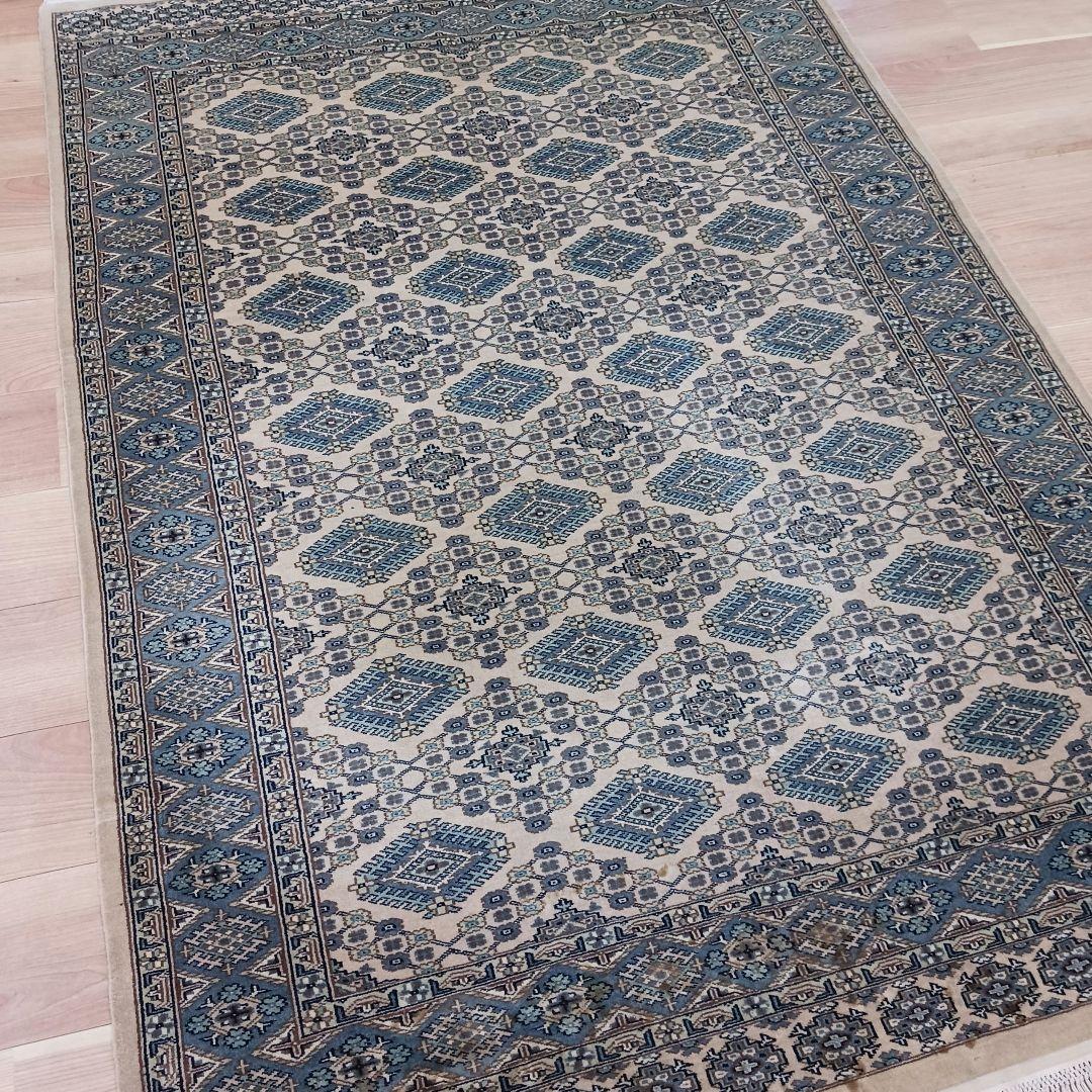 Y3359 パキスタン絨毯 ウール 手織り 大判179×125㎝