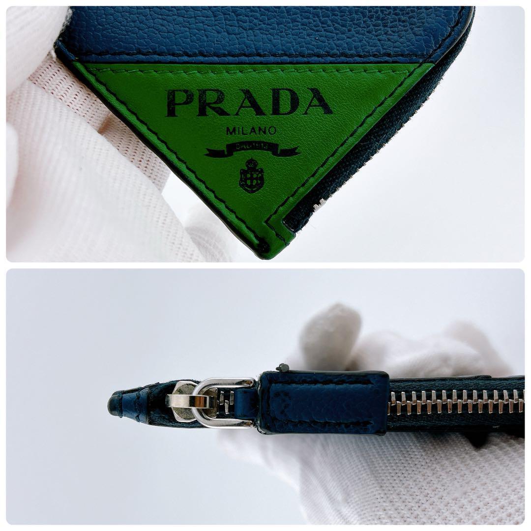 【極美品】プラダ 2MC021 ケース 小銭入れ ネイビー グリーン IC