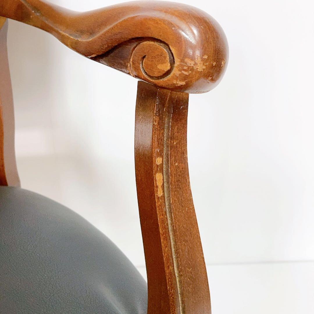 アンティーク　クラシックスタイル　アームチェア 猫脚　椅子　合皮　サロンチェア