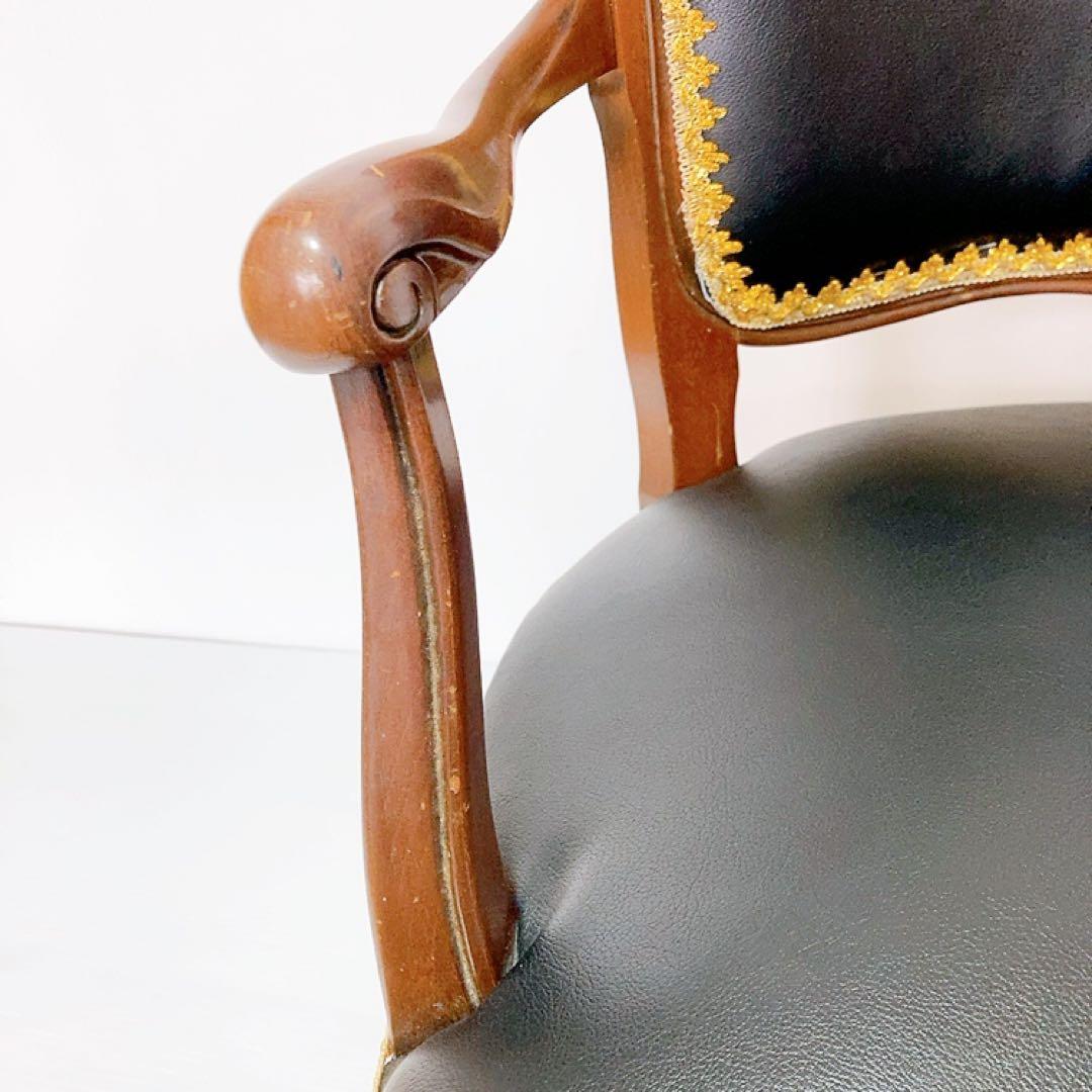 アンティーク　クラシックスタイル　アームチェア 猫脚　椅子　合皮　サロンチェア