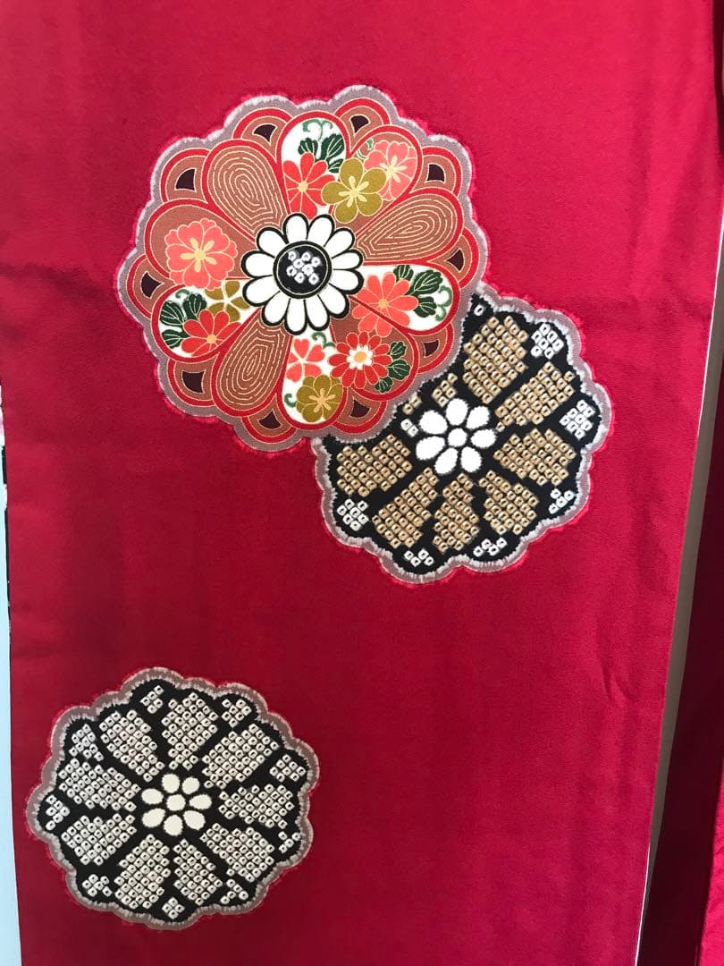 振袖　超美品　正絹　金糸と色刺繍　個性的　絞り柄