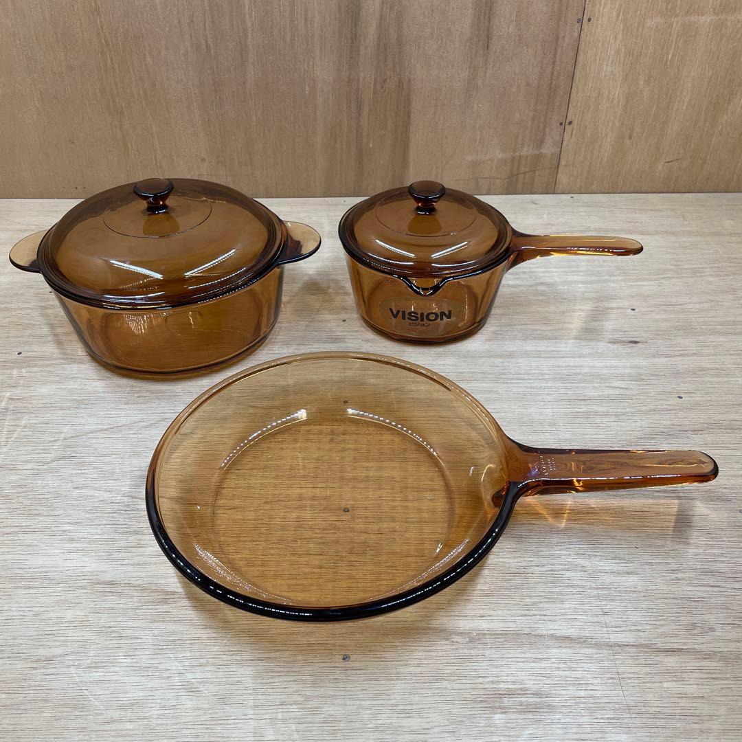 VISION ビジョン　フライパン　両手鍋　片手鍋　超耐熱ガラス製器具 3点