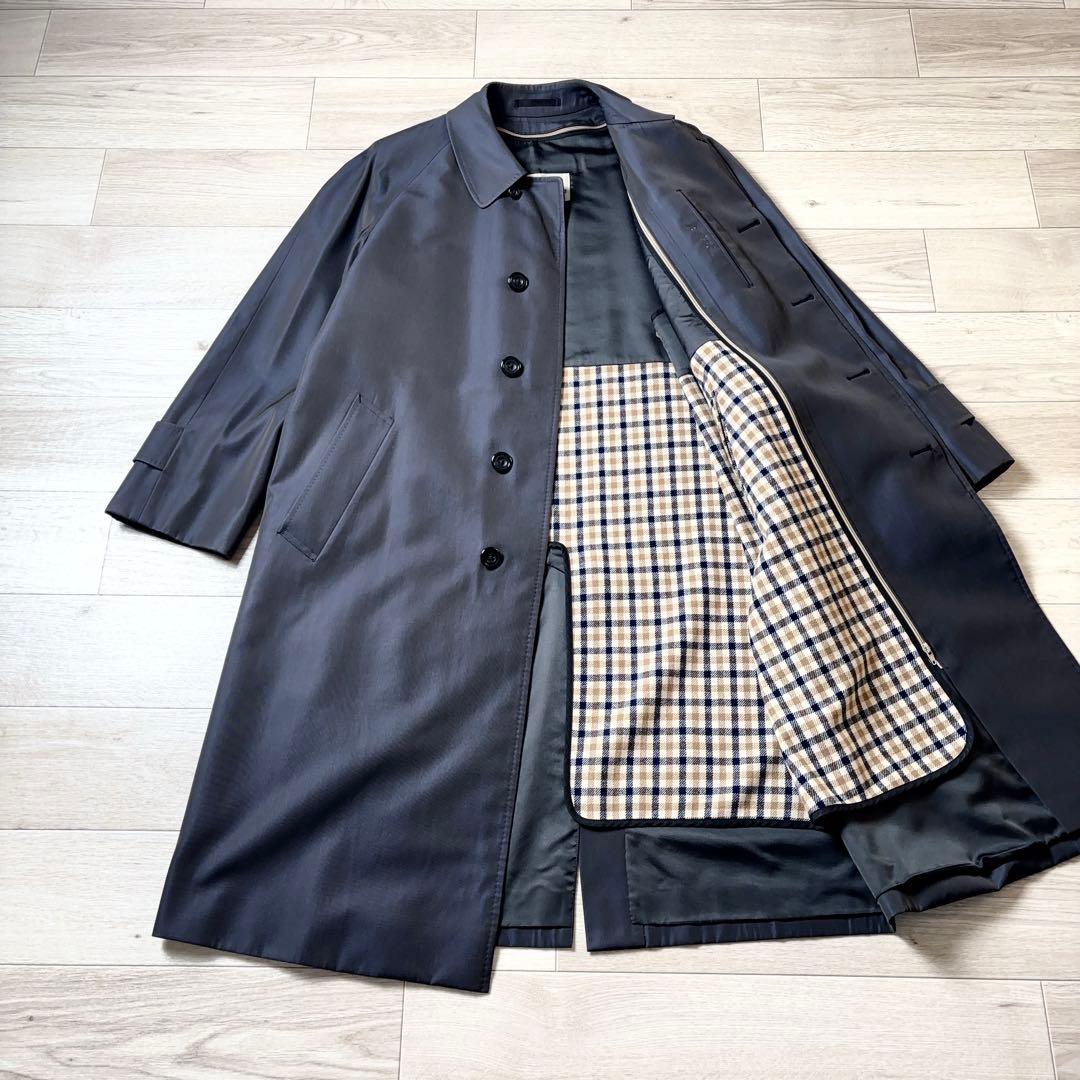 Aquascutum 玉虫 ステンカラーコート バルマカーン シルク混 ライナー