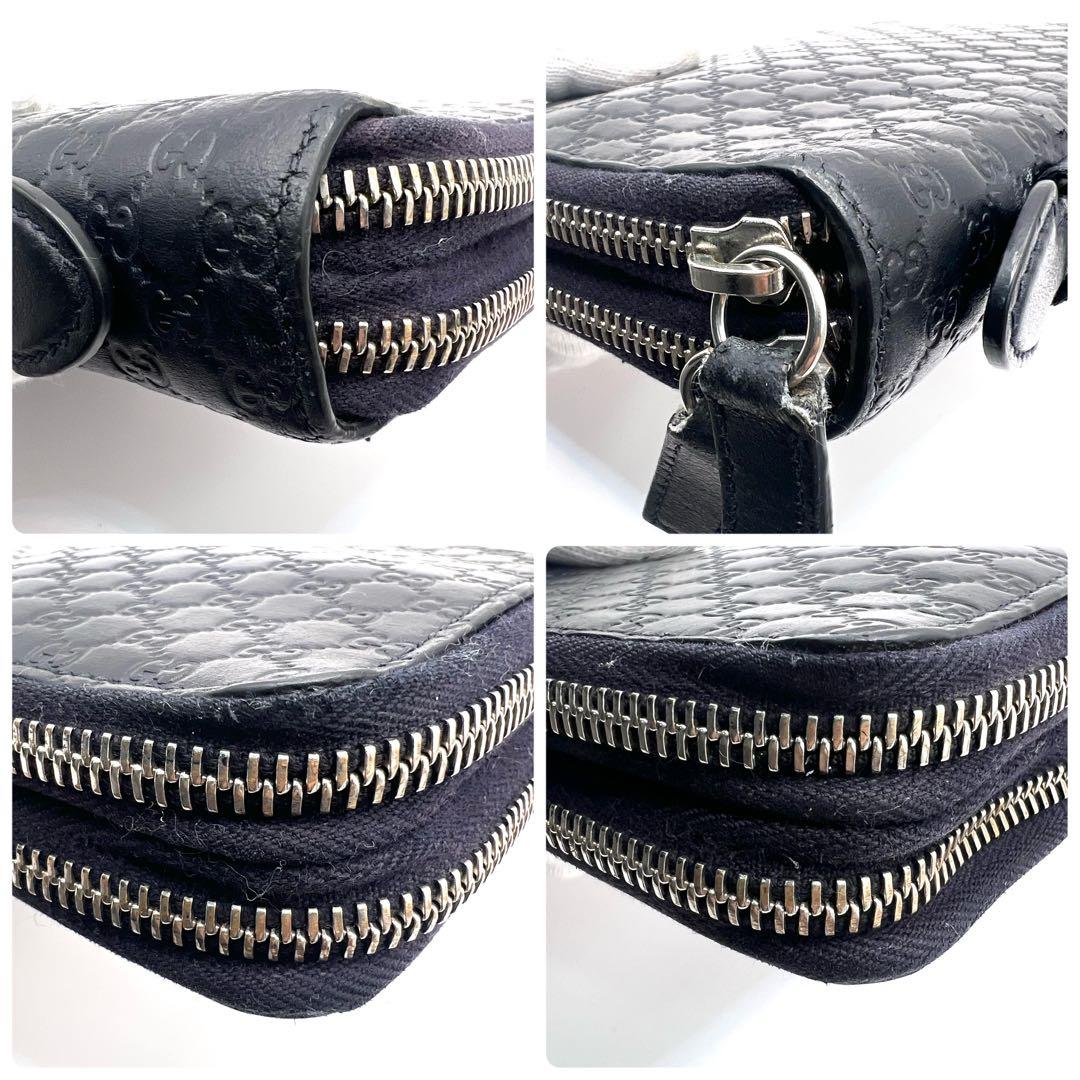 極美品✨グッチ マイクロシマ オーガナイザー ダブルファスナー レザー ネイビー