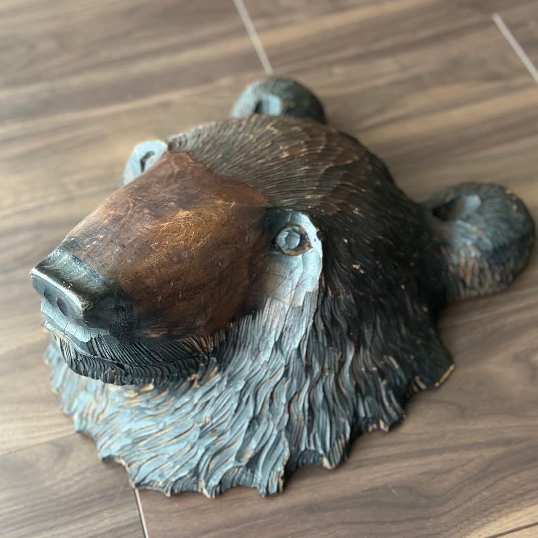 【民芸品】木彫り熊の壁掛け 北海道土産 昭和期 アンティーク風 大型