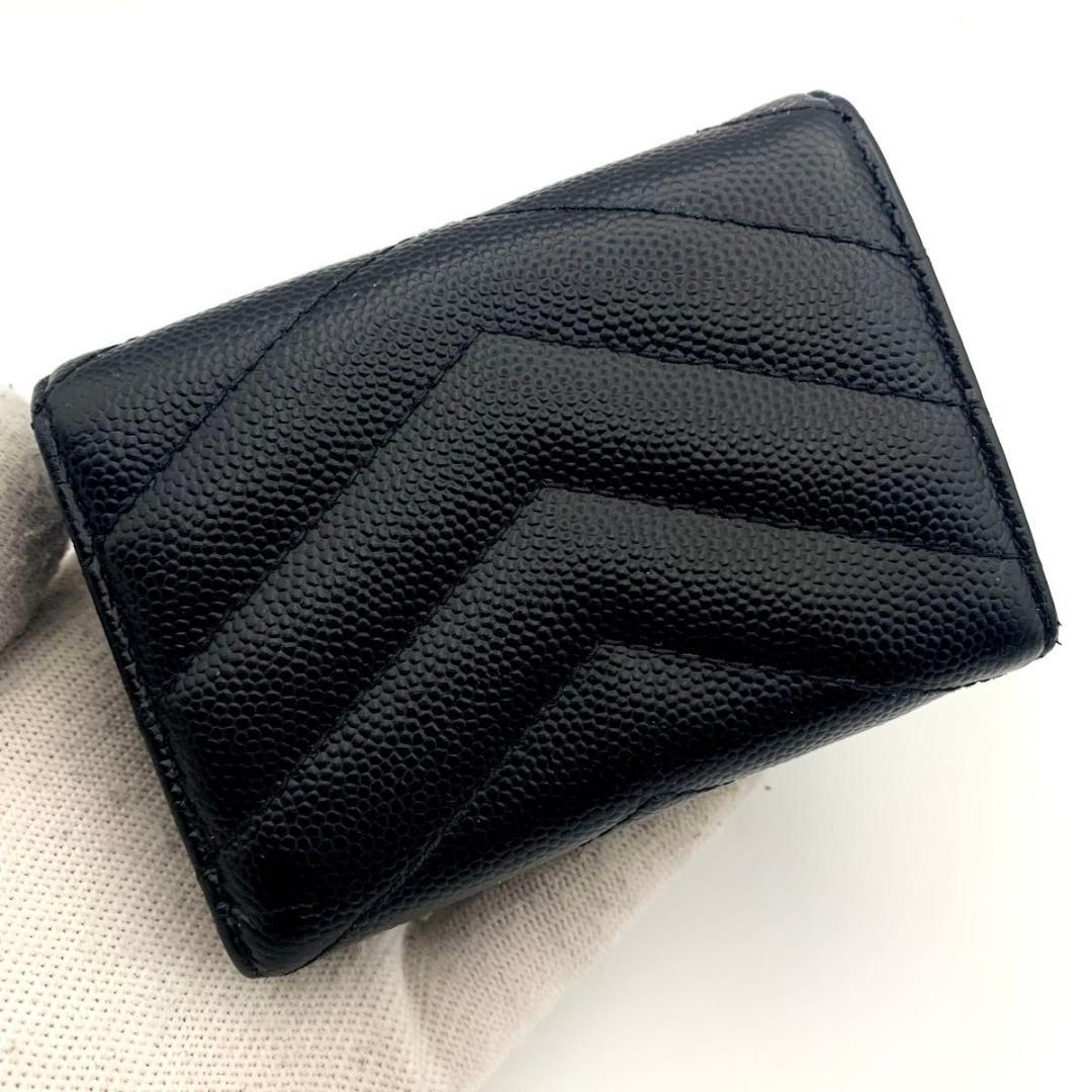鑑定済み サンローラン 財布 カサンドラ マトラッセ YSL コンパクト 革 黒