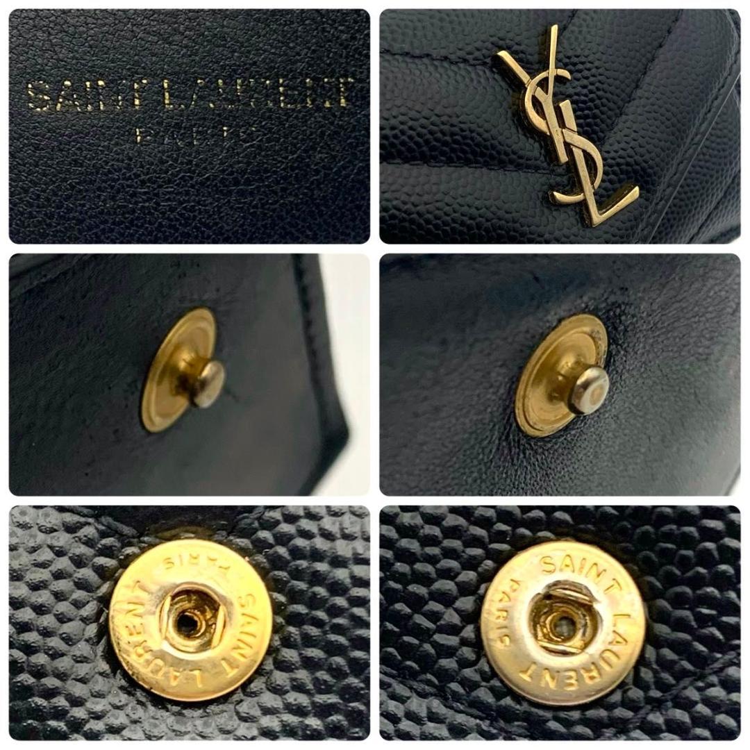 鑑定済み サンローラン 財布 カサンドラ マトラッセ YSL コンパクト 革 黒