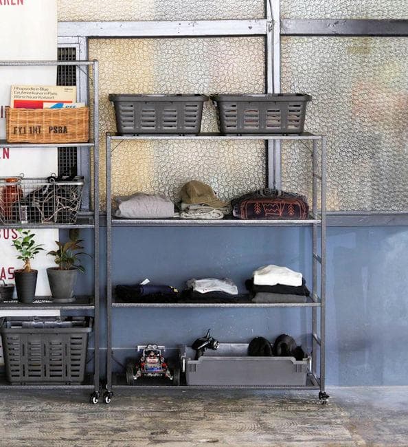 アイアンメッシュ４段シェルフ キャスター付 ハンマートンラック 収納（1255）