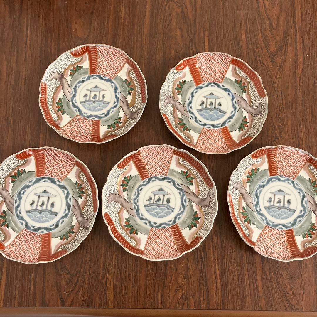 江戸後期〜明治初期｜古伊万里 7寸皿｜染錦 金彩色｜桜の木 唐人