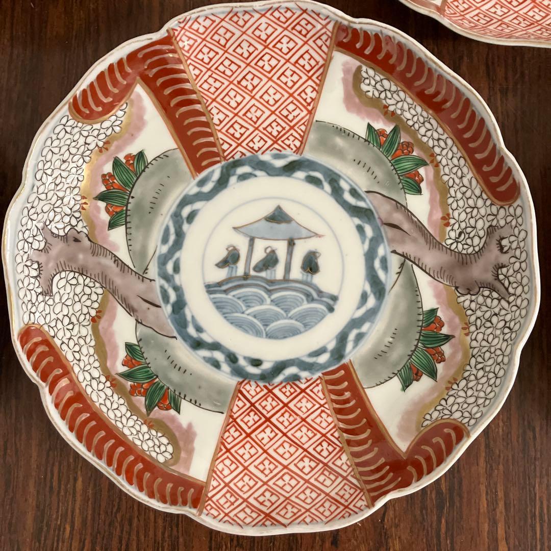 江戸後期〜明治初期｜古伊万里 7寸皿｜染錦 金彩色｜桜の木 唐人