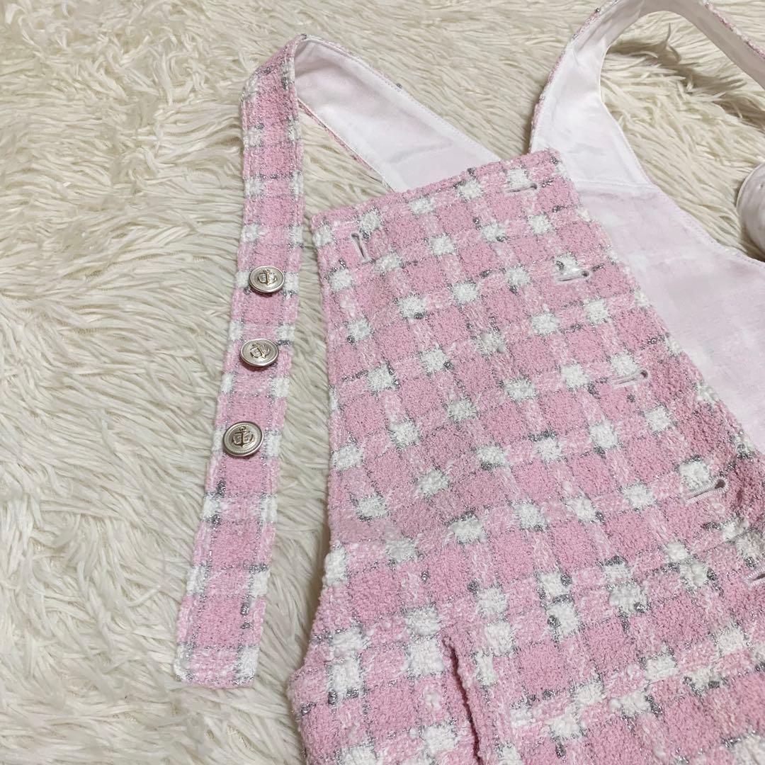 【極美品】グレースクラス サロペット ツイード チェック ピンク 36