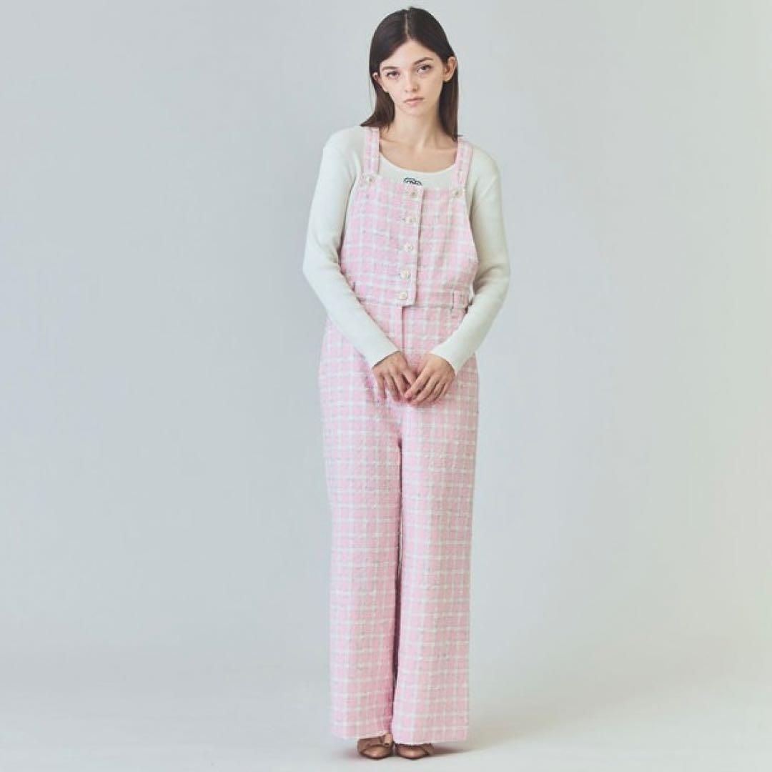 【極美品】グレースクラス サロペット ツイード チェック ピンク 36