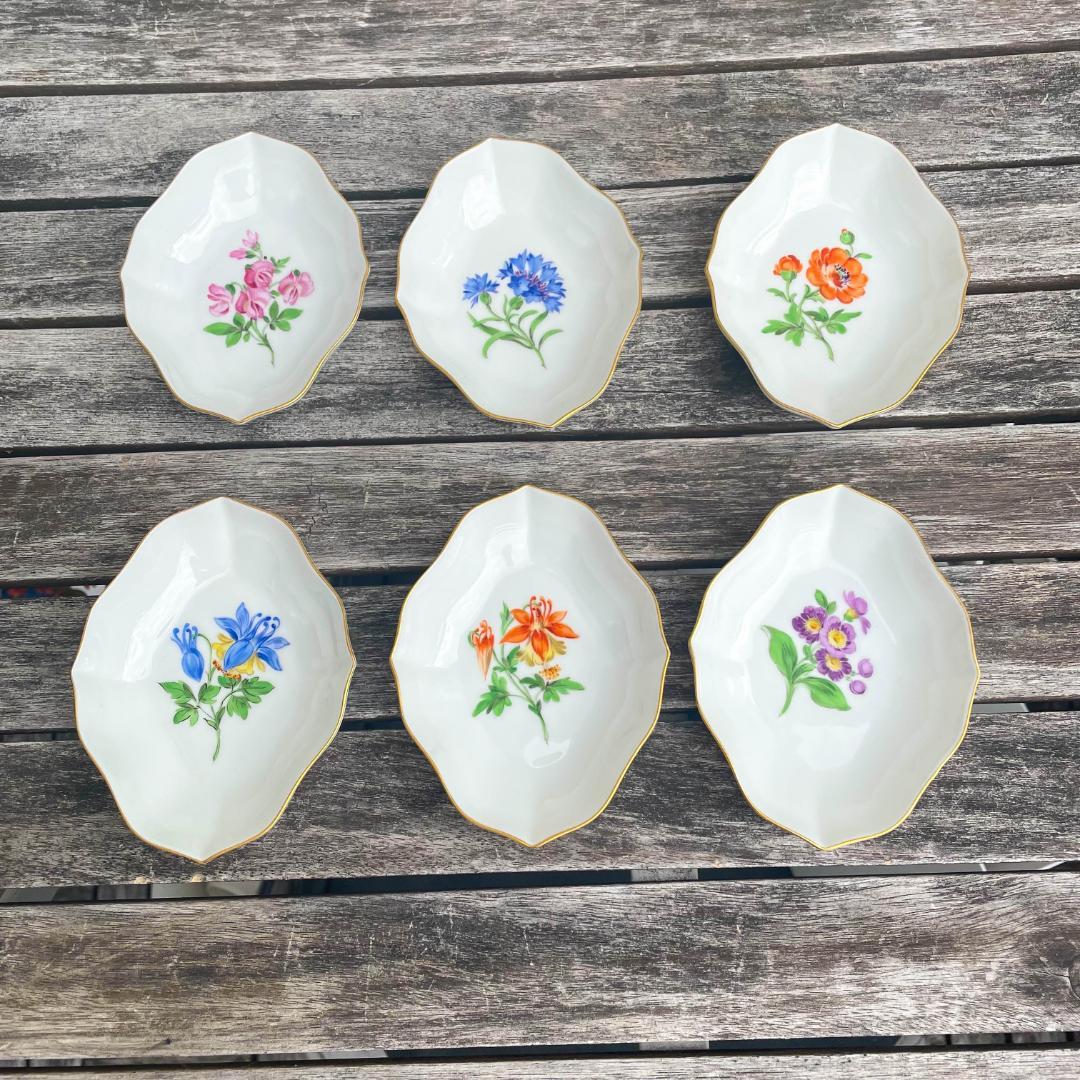 マイセン 手描き　菱形　小皿　一つの花　６個セット