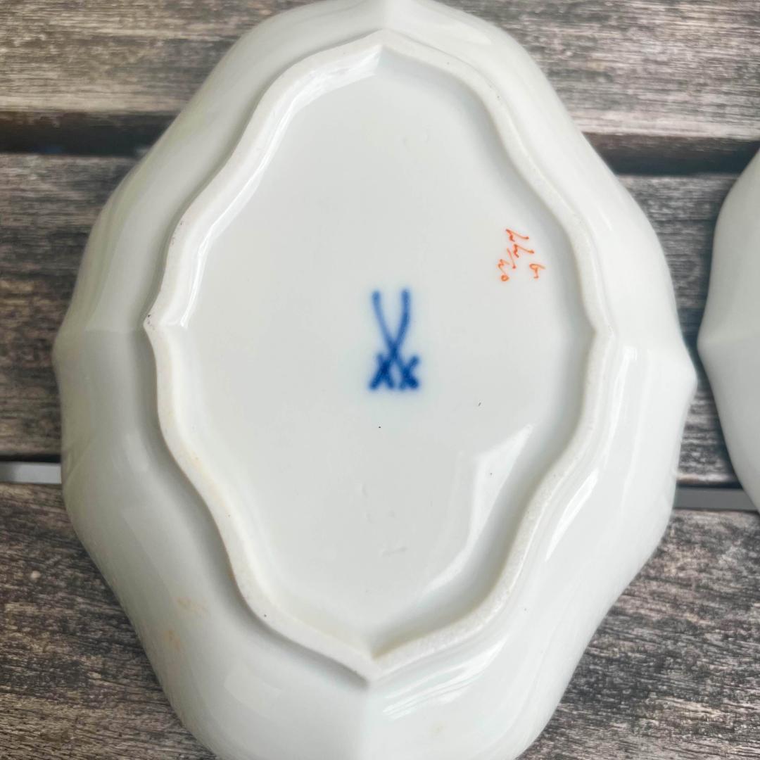 マイセン 手描き　菱形　小皿　一つの花　６個セット