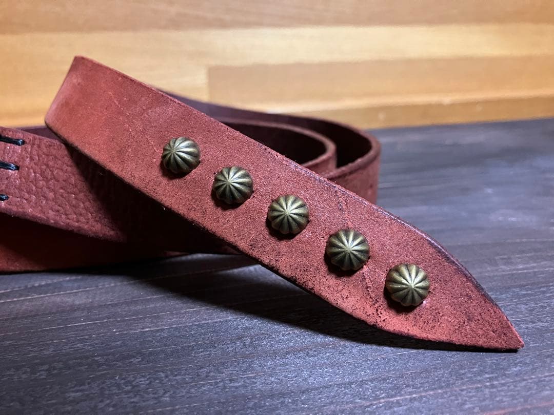 【リメイク】　ヴィンテージ　スタッズ　ナロー　ベルト　イタリアレザ　スウェード